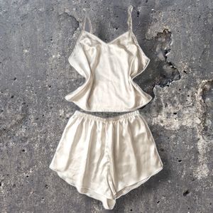 Vintage Cream Satin Pajama Set sz M